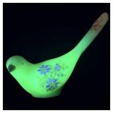 Fenton Handpainted Uranium Glass Bird 5.25'