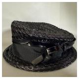 Vintage Black Pillbox Shiny Woven Hat