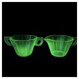 Vintage Green Uranium Glass Cream & Sugar Dishes