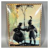 Victorian courtship reverse painted silhouette