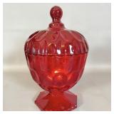 Sorelle ruby red glass covered footed compote