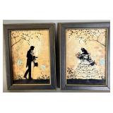 (2) Vintage Reverse Painted Milk Weed Silhouette >