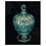 LG Wright Teal Blue Glass Lidded Candy Dish 10'