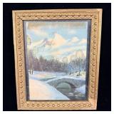Vintage Framed Lithograph Print Snow Bound >