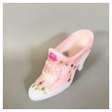 Fenton Rosalene Pink Handpainted Glass Shoe