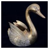 Vintage solid brass goose planter gate mark >