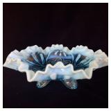 Vintage Jefferson Ruffled Blue Opalescent Glass >