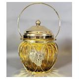 Vintage Amber Glass Biscuit Jar Music Box Lid >