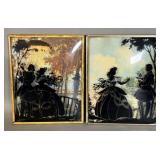 Antique courting couple bubble glass silhouettes >