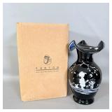Fenton Mary Gregory Black Ruffle Vase 9'