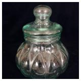 Vintage Green Glass Pumpkin Apothecary Jar 11'