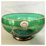 Vintage Bohemain Emerald Green Gold Gilt Bowl 8'>