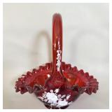 Fenton Amberina Hand Painted Basket 7.5'
