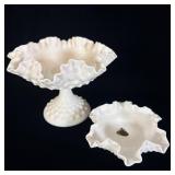 Fenton White Milk Glass Hobnail Pedestal Compote >