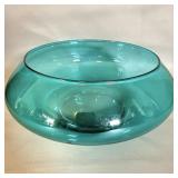 Vintage Hand Blown Riekes Crisa Turquoise Glass >