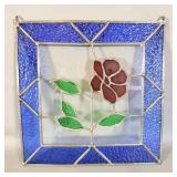 Vintage Square Stained Glass Rose Suncatcher >
