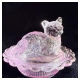 Mosser Glass Pink Rose Sitting Kitten Salt Cellar