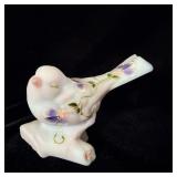 Hand painted signed Fenton purple Burmese bird