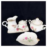 Royal Sealy Moss Rose Cream & Sugar Dishes &>