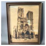 Antique Hand Tinted Picture Reims Cathedral 10'x8'