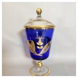 Vintage Italian Venetian Cobalt Blue Covered Glass