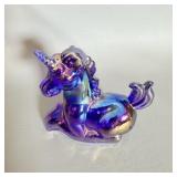 Boyd Glass Blue Iridescent Carnival Glass Unicorn>