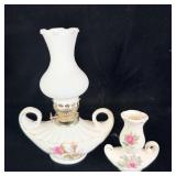 Royal Sealy Moss Rose Oil Lamp and Bud Vase