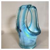 VIntage Mexican Handblown Teal/White Glass Vase 9'