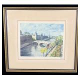 Antique Original Watercolor Seine France Signed >