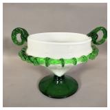 1960s Italian Empoli MCM Green/Milk Glass Compote
