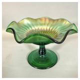 vintage Northwood green carnival glass compote