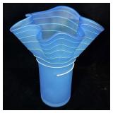 Mid Century Modern Blue Satin Ruffled Edge Vase >