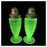 Vintage Green Uranium Glass Salt & Pepper Shakers