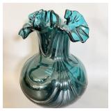 Vintage Emerald Green Ruffled Vase 8'