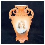 Vintage Austria Pottery Regency Portrait Vase 6.5'