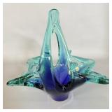 Vintage Murano Handblown Blue Green Glass Vase >