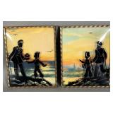(2) reverse painted silhouette captain and young