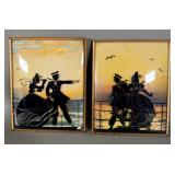 (2) vintage sailor courtship reverse painted