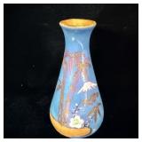 Hand painted Japanese bud vase volcano & bamboo>