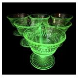 6pc Viking Green Uranium Glass Cocktail Goblets