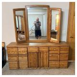 Vintage BOYD solid oak dresser with bifold mirror