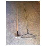 Hoe and metal rake