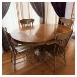Vintage Solid Oak Clawfoot Dining table w/ Leaf &