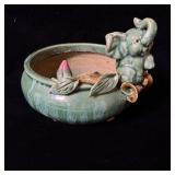 vintage Majolica style pottery elephant planter