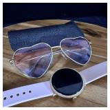 Silver Tone Heart Sunglasses and Watch