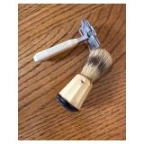 Vintage bakelite shaving brush, and razor