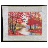 Vintage Japanese Silk Embroidery Autumn Landscape>