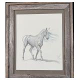 1992 Framed Signed Unicorn Pencil Drawing 20ï¿½X24ï¿½