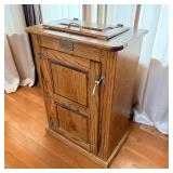 Solid Oak White Clad Icebox Trashcan w/ Brass >