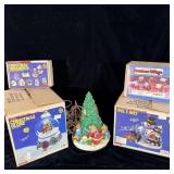 Vintage Christmas snow globe, ornaments and